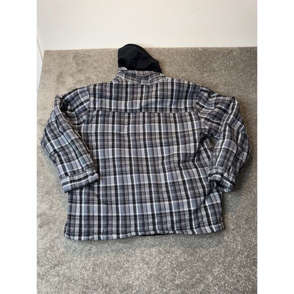 Brazos Work Force Flannel Hooded Quilted Jacket Mens Large Plaid Snaps Pockets - Picture 6 of 8